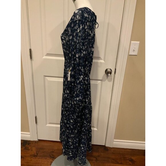 Free People Navy Blue Dress W/ White Floral Pattern & Rear Key Hole, Size Small - Picture 6 of 10